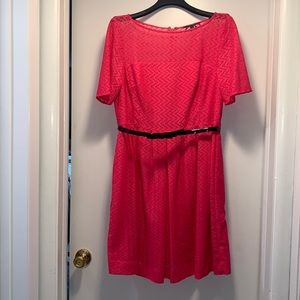 Raspberry color knit lace dress with bow belt